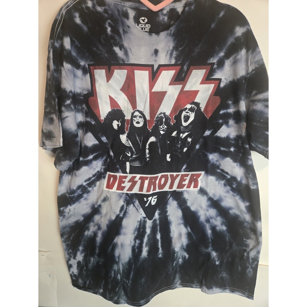 Liquid‎ Blue Kiss Tie Dye T-shirt Sz Large Destroyer Tour 1976 Blue White Ace